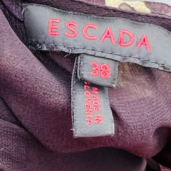 Escada Green and Brown Fauna Print Plisse Silk Ruffled Halter Maxi Dress 38 US 8 - Picture 10 of 12